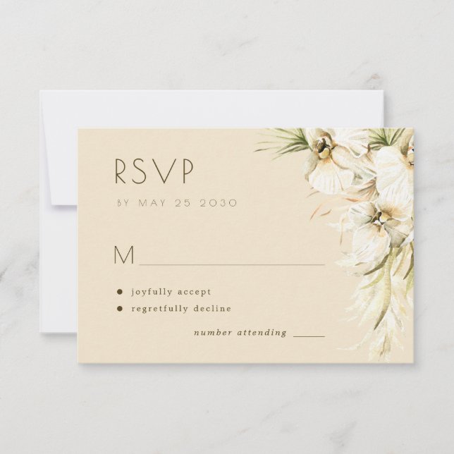 Tropische Blumenpampasgras Elegante Hochzeit RSVP Karte (Vorderseite)