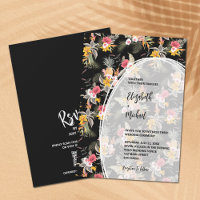 Tropische Blüte auf Black QR Code Hochzeit