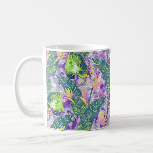 Tropische Blüte, botanisch, lila, grün, rosa, fl Kaffeetasse (Links)