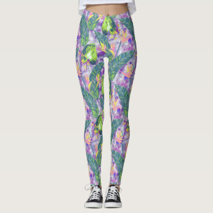 Tropische Blüte, botanisch, lila, grün, rosa, fl Leggings