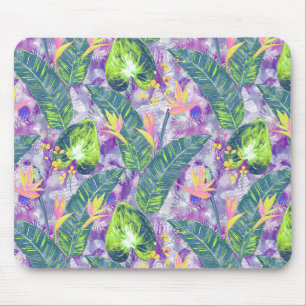 Tropische Blüte, botanisch, lila, grün, rosa, fl Mousepad