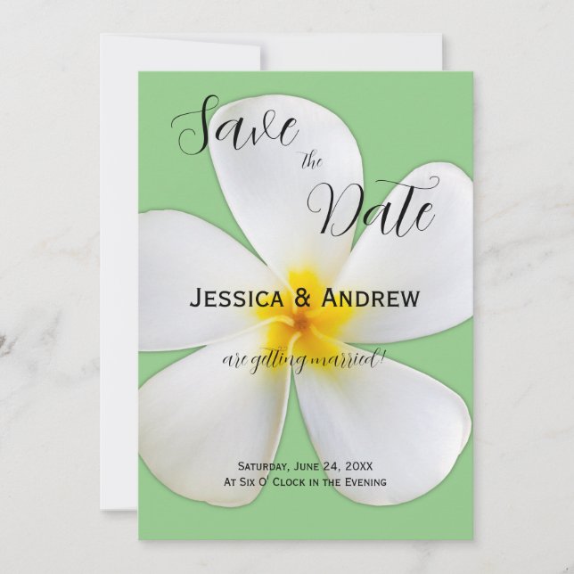 Tropische Blüte, weiße Plumeria, Hochzeit Save The Date (Vorderseite)