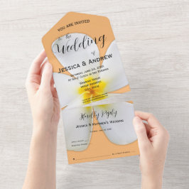 Tropische Blüte, weiße Plumeria Orange, Hochzeit All In One Einladung