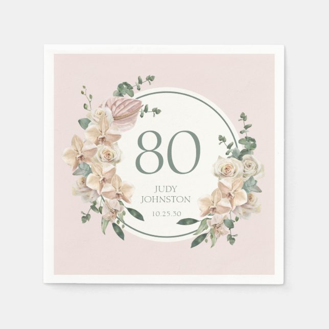 Tropische Blüte zum 80. Geburtstag Serviette (Vorderseite)