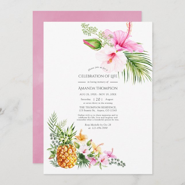 Tropische Blütenfeier Einladung (Vorne/Hinten)