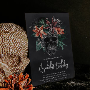 Tropische Blütenskull Halloween-Party Einladung