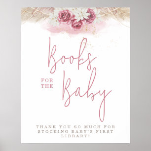 Tropische Boho-Rosa-Rosen-Baby-Party-Bücher für Ba Poster
