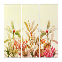 Tropische botanische Aquarell-3-Panel-Wandkunst