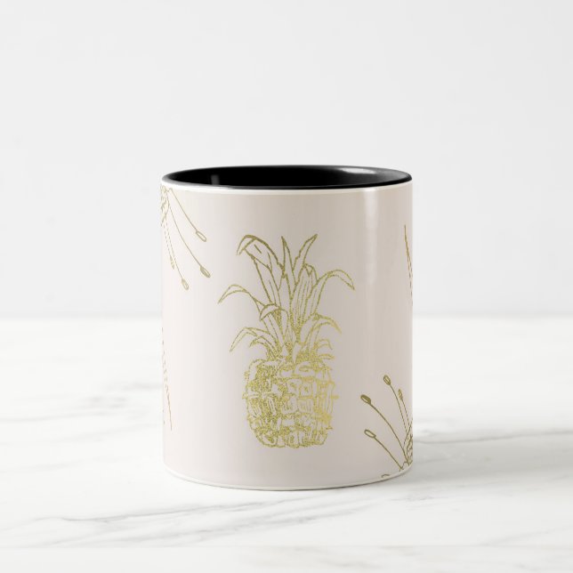 Tropische botanische Blätter aus Flora und Fauna Zweifarbige Tasse (Mittel)