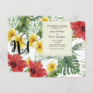 Tropische botanische Blätter & Blumen Florale Aloh Einladung
