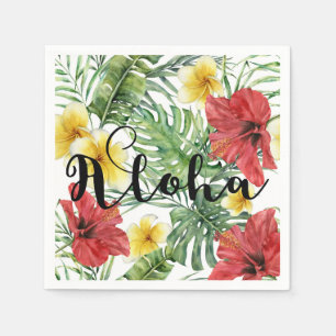 Tropische botanische Blätter & Blumen Florale Aloh Serviette