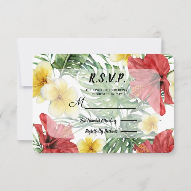 Tropische botanische Blätter Blumenhochzeit RSVP Karte (Vorderseite)