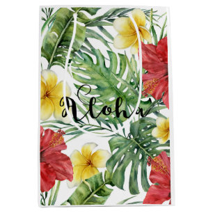Tropische botanische Blätter und Blume Floral Aloh Mittlere Geschenktüte
