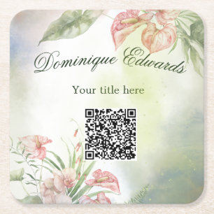 Tropische botanische Blume QR Code Elegant Stilvol Rechteckiger Pappuntersetzer
