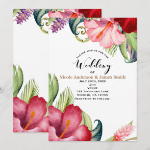 Tropische botanische Blumen-Aloha-Hochzeitseinladu Einladung