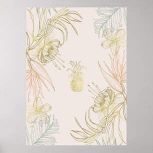 Tropische Botanische Blumige Ananas Gold Röte Poster