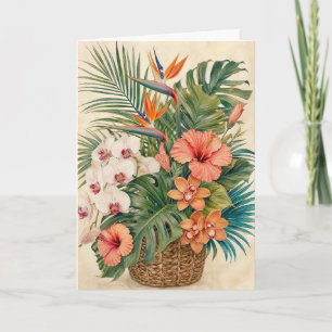 Tropische botanische Grußkarte Orchidee Hibiskus B Karte