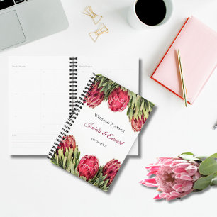 Tropische Botanische Rosa Protea Florale Hochzeit Planer