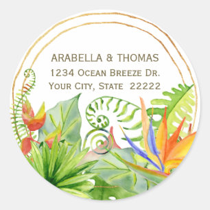 Tropische Bouquet Rücksendeadresse Runder Aufkleber