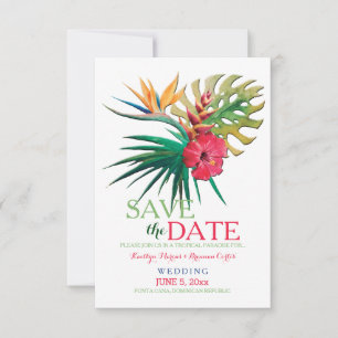 Tropische Bouquet-Speicherung der Hochzeitstermin- Save The Date