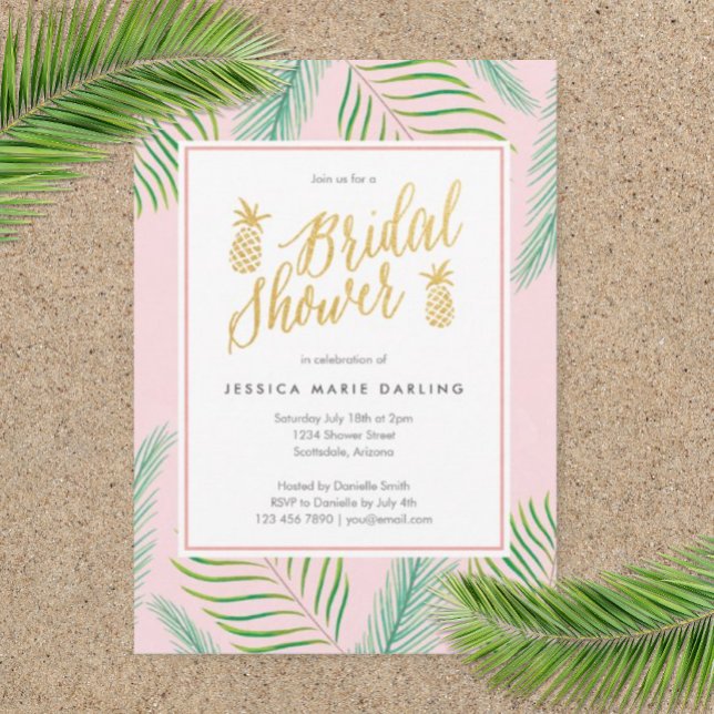 Tropische Brautdusche Einladungen in Rosa und Gold (Bridal Shower Luau Party Invitation)