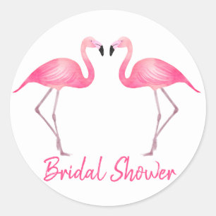 Tropische Brautparty Rosa Flamingos Hochzeit Runder Aufkleber