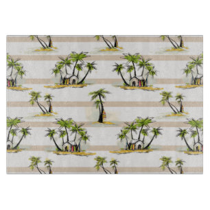 Tropische Bretterbude und Palmen Schneidebrett