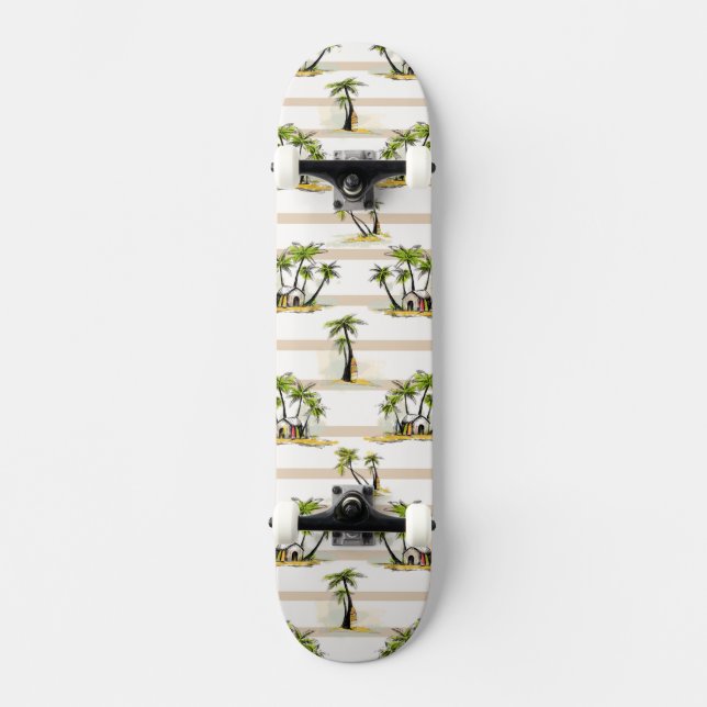 Tropische Bretterbude und Palmen Skateboard (Vorderseite)