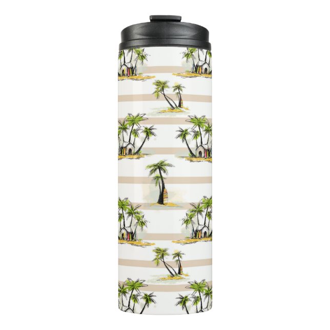 Tropische Bretterbude und Palmen Thermosbecher (Vorderseite)