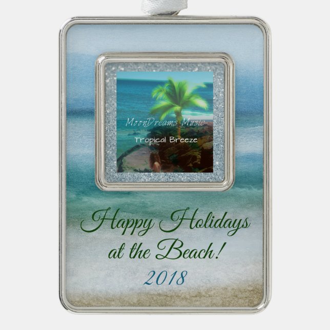 Tropische Brise Happy Holidays am Strand! Rahmen-Ornament Silber (Vorderseite)