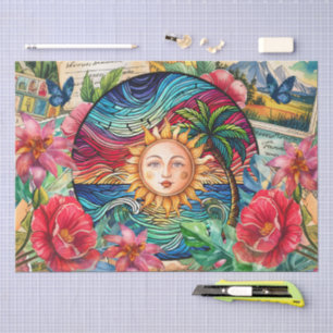 Tropische Buntglas-Sonnenuntergangs-Decoupage Seidenpapier