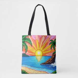 Tropische Buntglas-Sonnenuntergangs-Tasche