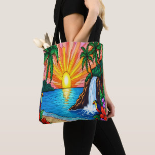 Tropische Buntglas-Sonnenuntergangs-Tasche