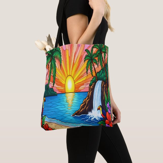 Tropische Buntglas-Sonnenuntergangs-Tasche  (Von Nahem)