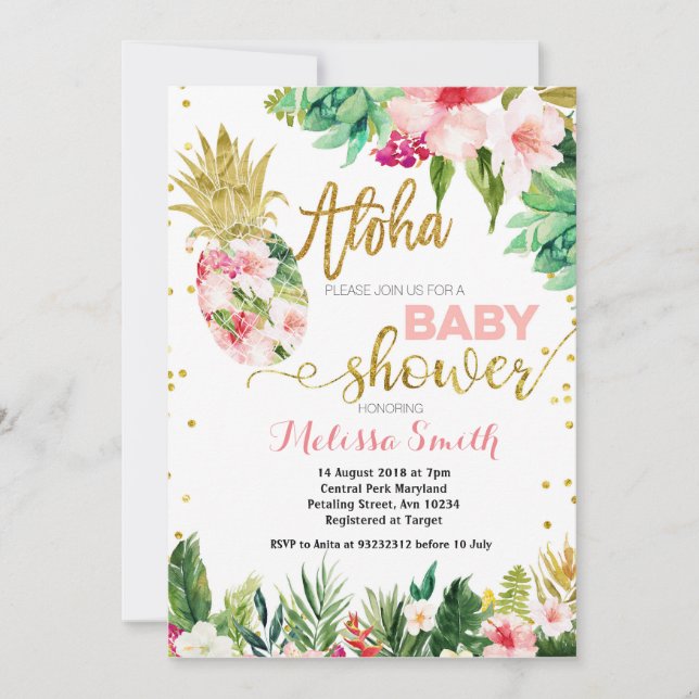 Tropische CACTUS Ananas Babydusche Einladung (Vorderseite)