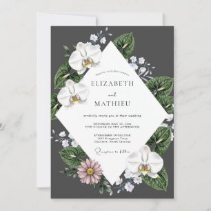 Tropische Charcoal-Orchideen-Hochzeit Einladung