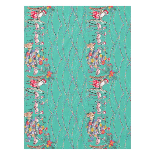 Tropische Christmans mit Santa und Flamingos Tischdecke (Vorderseite)
