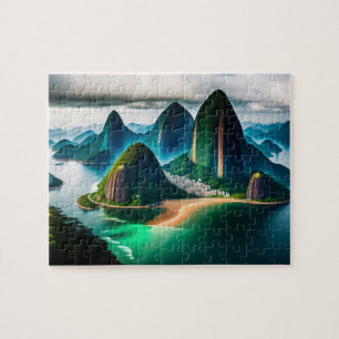 Tropische City Skyline mit Strand und Bergen Puzzle