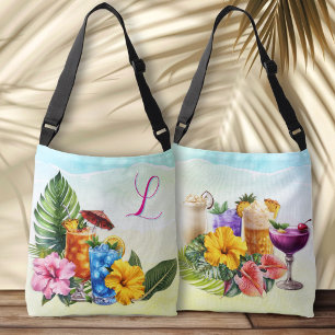 Tropische Cocktails Monogramm Sommer Tragetaschen Mit Langen Trägern
