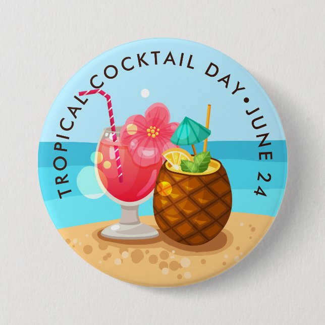 Tropische Cocktails Tag, Ananas, Hibiskus Button (Vorderseite)