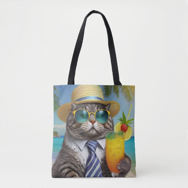 Tropische Coole Katze - Island Vibes Tote Tasche (Vorderseite)