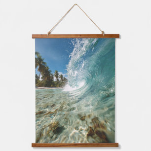 Tropische Curl-Welle Aqua-Ozean-Tapete Wandteppich Mit Holzrahmen