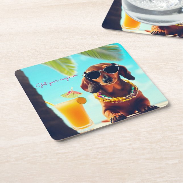 Tropische Dackel Party Drink Coasters Rechteckiger Pappuntersetzer (angewinkelt)