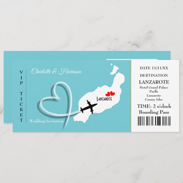 Tropische Destination Lanzarote Spanien Hochzeit a Einladung (Vorne/Hinten)