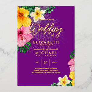 Tropische Disco Hochzeit Einladung Gold Magenta