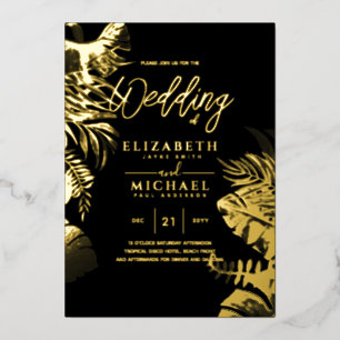 Tropische Disco Hochzeit Einladung Gold Schwarzer