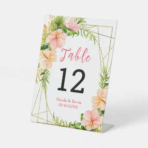 Tropische Dschungel-Blumen-Hochzeitstisch-Nummer Sockelschild
