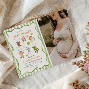 Tropische Dschungel-Safari-Tiere Baby Shower Foto Einladung