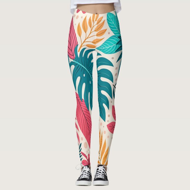 Tropische Dschungelblatt-Muster-Leggings Leggings (Vorderseite)