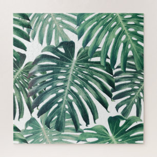 Tropische Dschungelblätter Floraler Hintergrund Puzzle